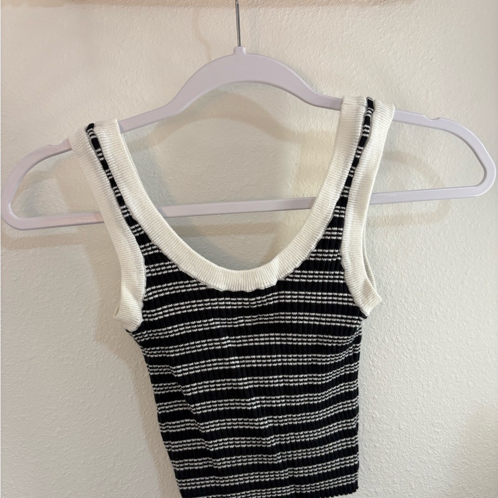 La Hearts Black and White Striped Tank Top